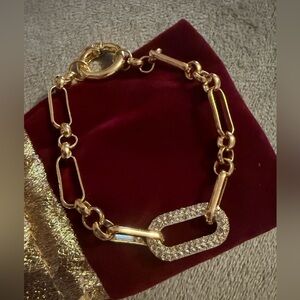 925 Sterling silver 18K golden plated crystal seaman and paper clib bracelet